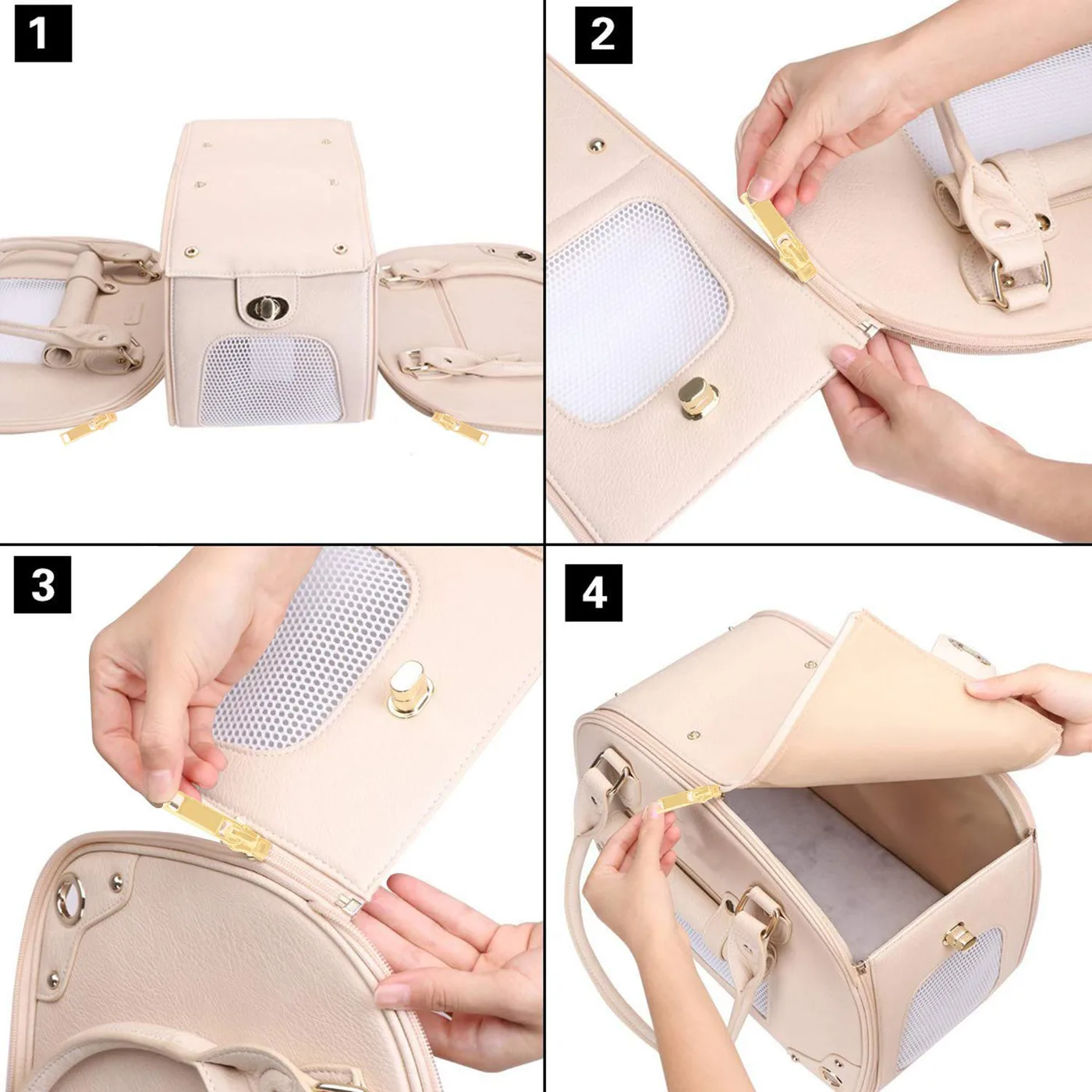 Magnetic Closure for Custom Pet Carriers: Silent One - detail view supplied by QUANZHOU JUNYUAN BAGS